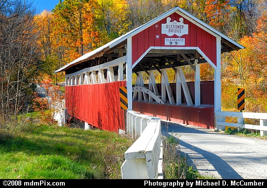 Glessner Covered Bridge with Fall Foliage Color Picture