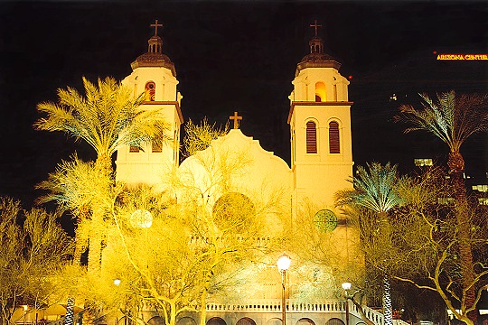 Nighttime Illumination of St. Mary's Basilica in Phoenix Picture